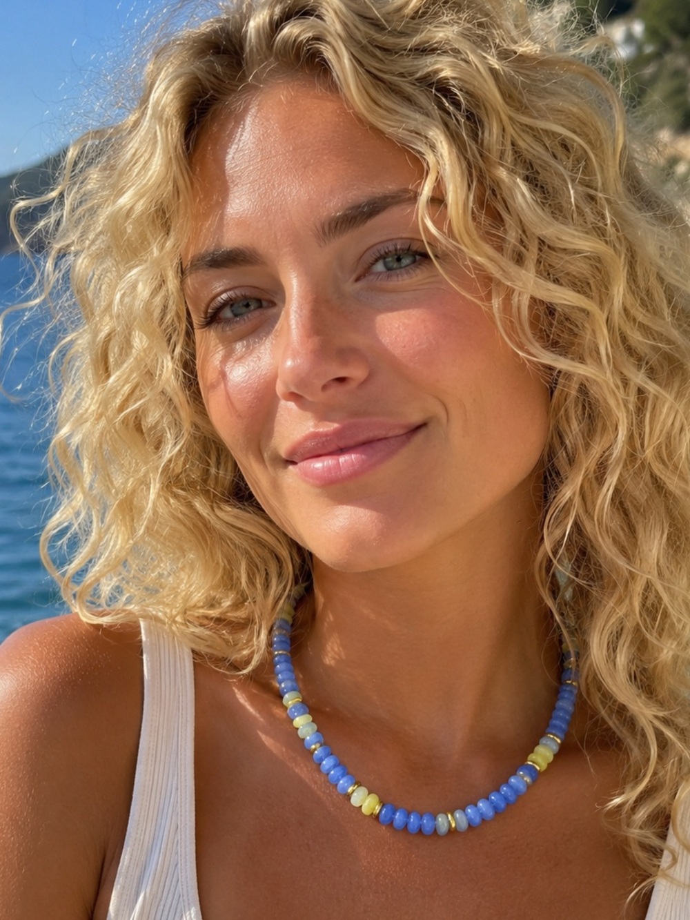 Beaded Stone Stacker Necklace: Light Blue and Light Green Quartz by Mayamar